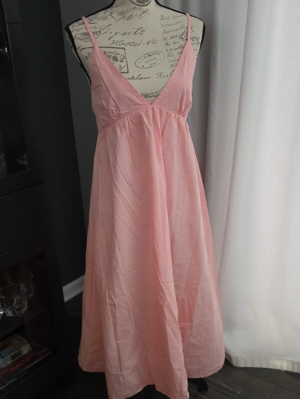 Pink V-Neck Cotton Maxi Dress